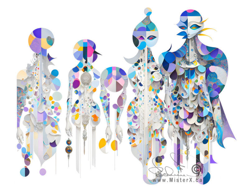 A patchwork of five abstract people in pastel colors set against a solid white background. The center person is slumpted over with intoxication.